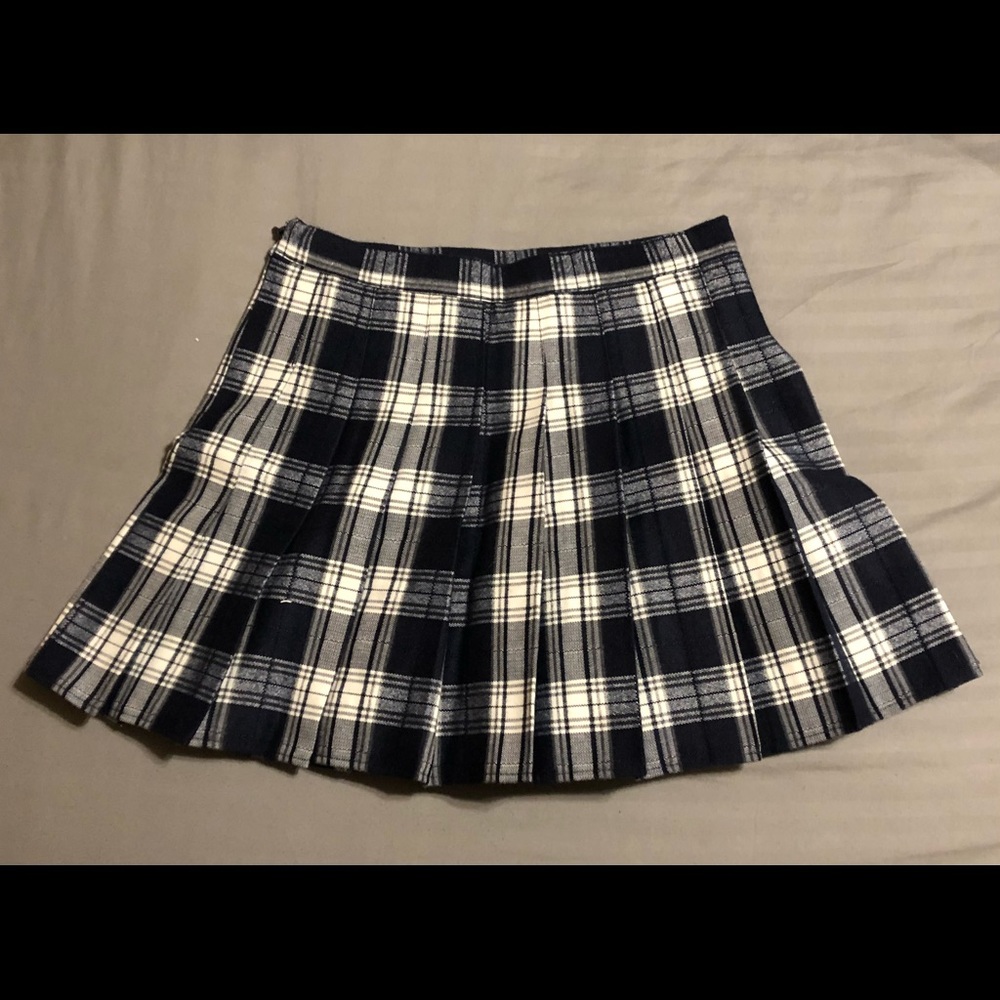 Blue and white pleated skirt
